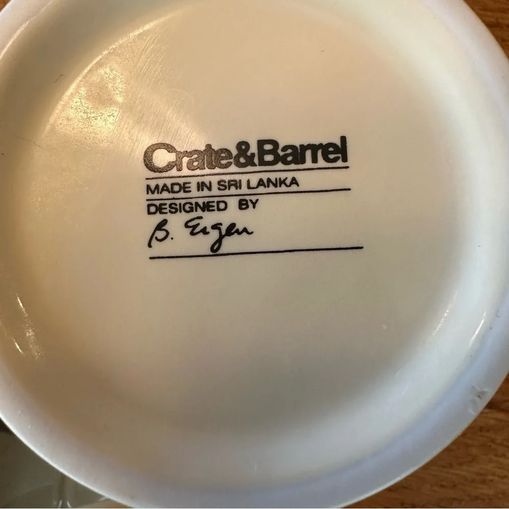 2 Crate & Barrel by Barbara Eigen Ivory Mugs With Painted Leaves 3” High